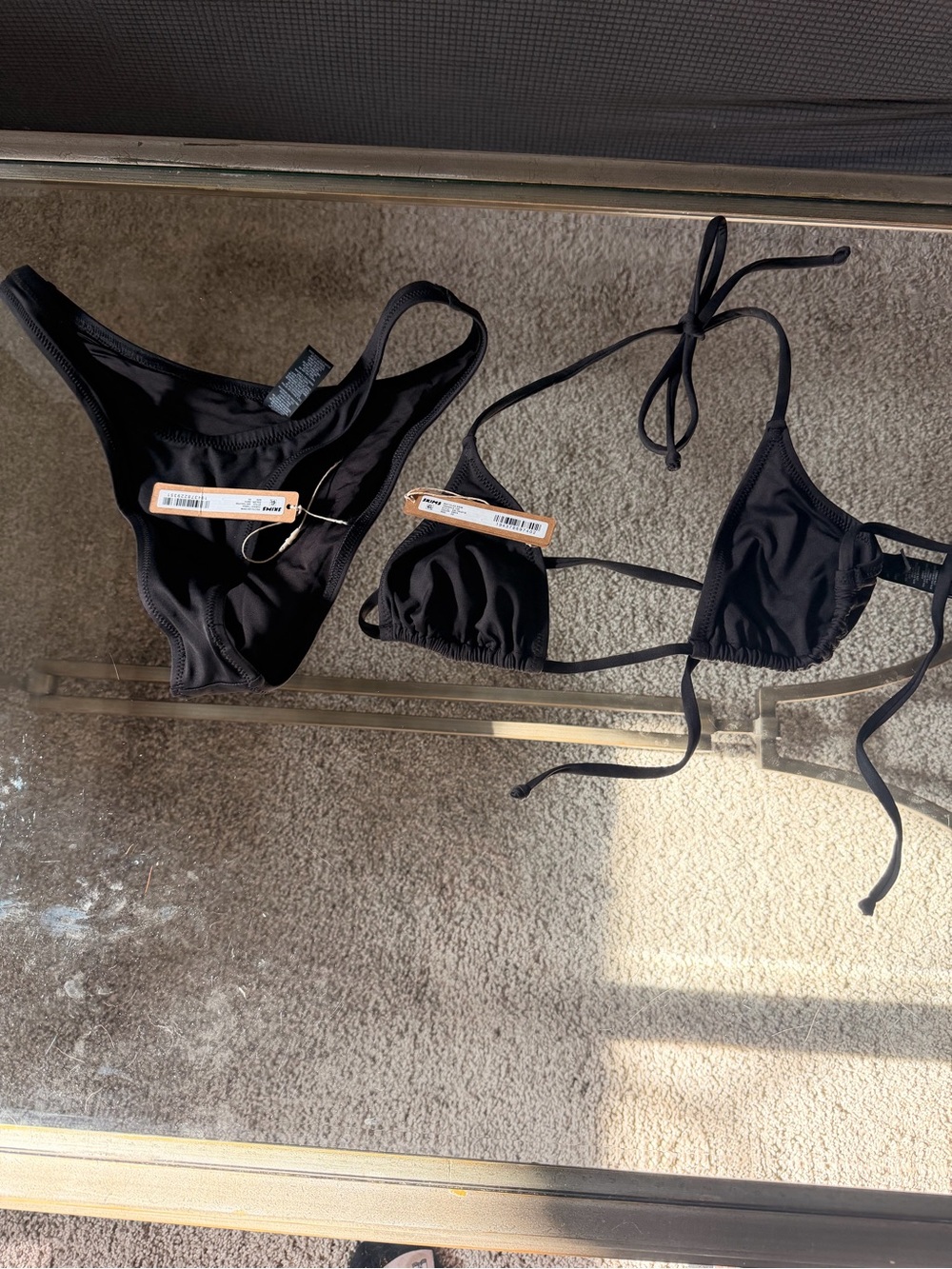 Skims 2Pcs SET NWT Triangle Top & Cheeky Tanga Bikini Black Size XS